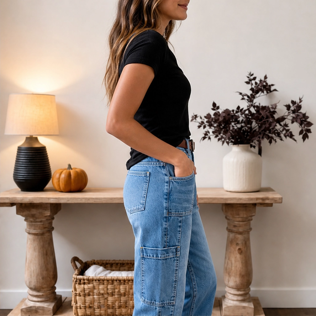Marlowe – Barrel-Fit Cropped Denim Pants with Utility Pockets, Mid-Waist + 50% OFF