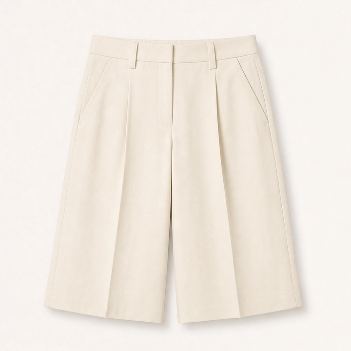 Soline – High-Waist Pleated Tailored Bermuda Shorts + 50% OFF