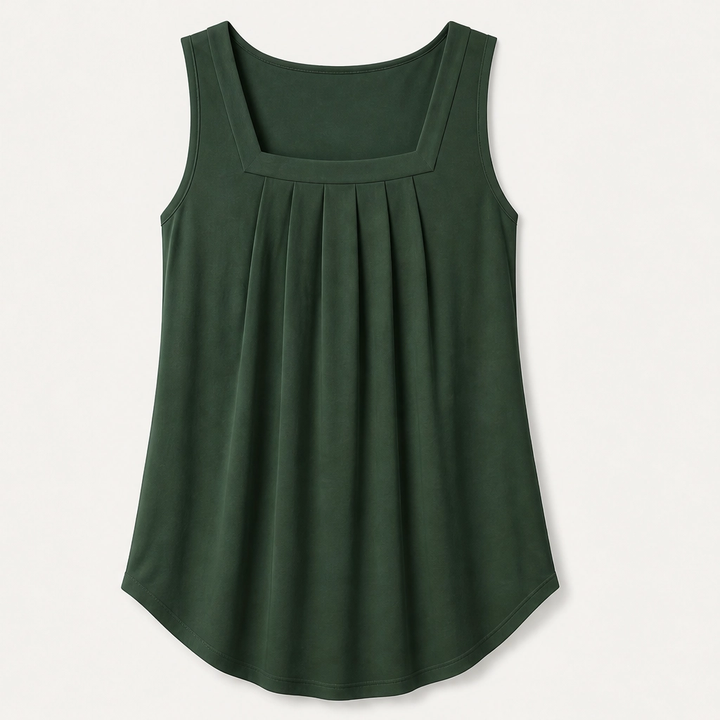Vellara – Pleated Square Neck Flowy Sleeveless Tank Top + 50% OFF