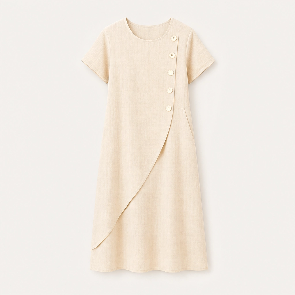 Solene – Asymmetrical Button Breathable Summer Midi Dress + 50% OFF