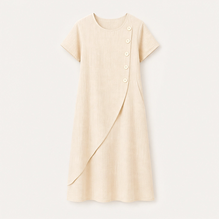 Solene – Asymmetrical Button Breathable Summer Midi Dress + 50% OFF