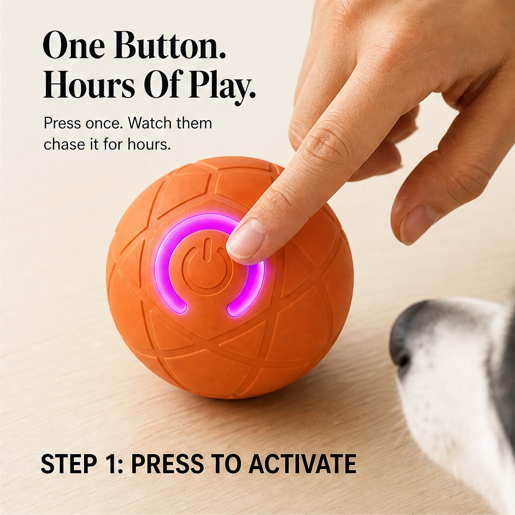 Frisk – Self-Moving Chase Ball for Small Dogs &amp; Puppies, USB-C Rechargeable LED Pet Toy + 50% OFF
