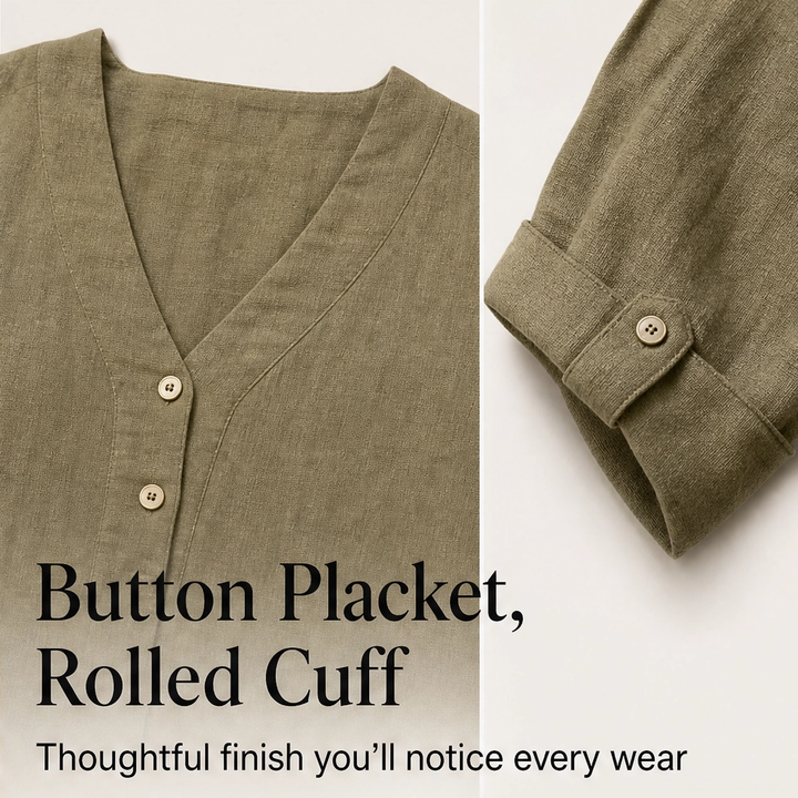 Willowen – Relaxed-Fit V-Neck Tunic Dress with Pockets, Breathable Linen-Blend + 50% OFF