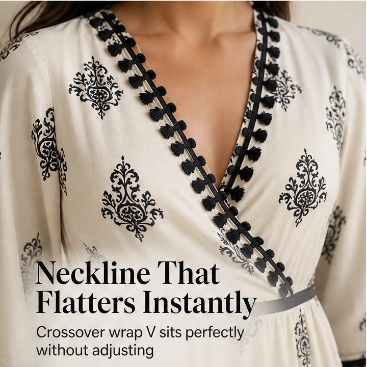 Solene – V-Neck Waist-Defining Print Maxi Dress with Pockets + 50% OFF