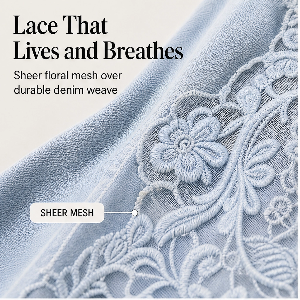 Fleurette – Floral Lace Patchwork Loose Denim Jacket + 50% OFF