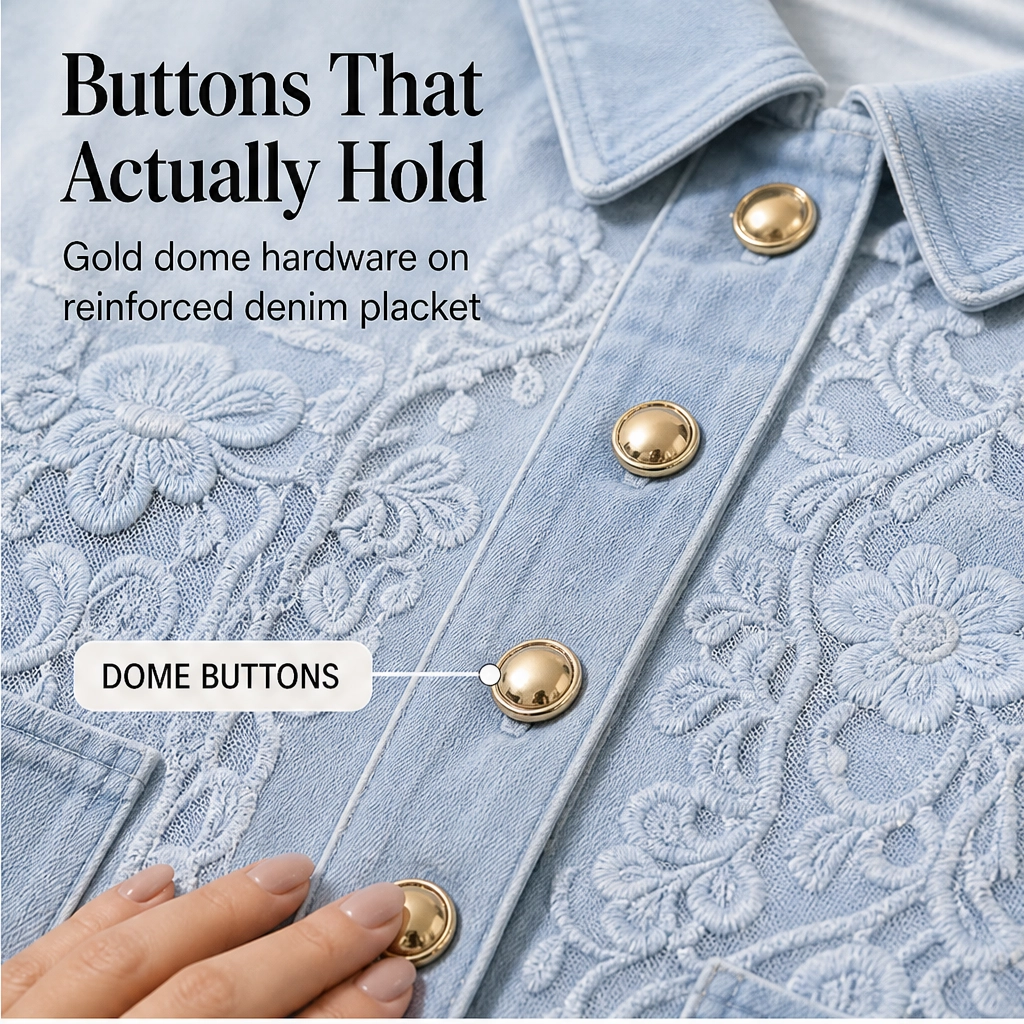 Fleurette – Floral Lace Patchwork Loose Denim Jacket + 50% OFF