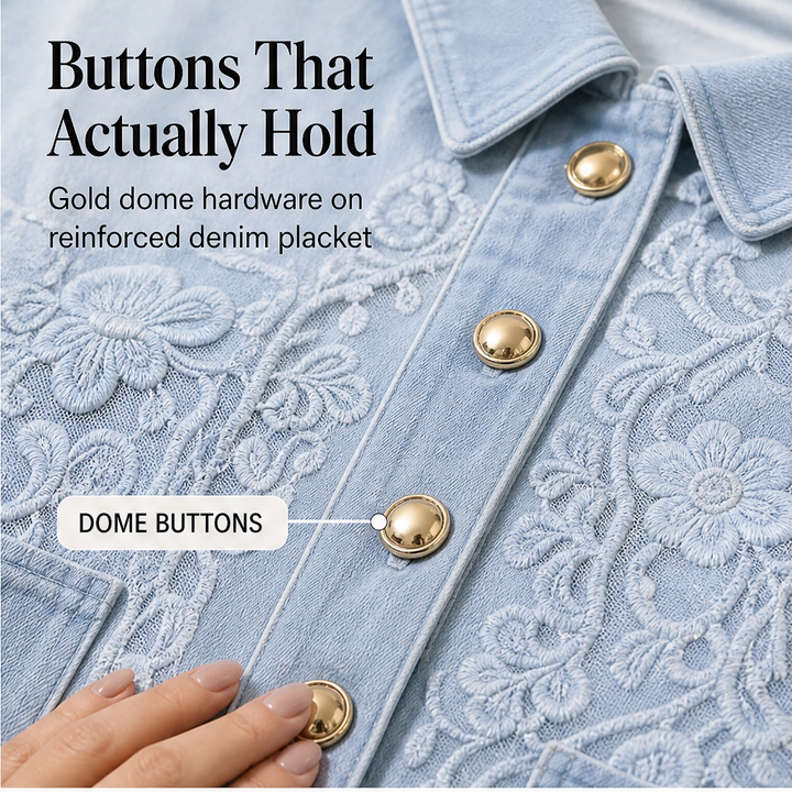 Fleurette – Floral Lace Patchwork Loose Denim Jacket + 50% OFF