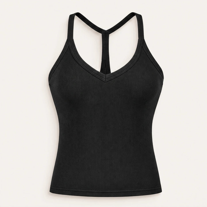 Ribelle – Ribbed V-Neck Tank Top with Built-In Shelf Bra + 1+1 FREE