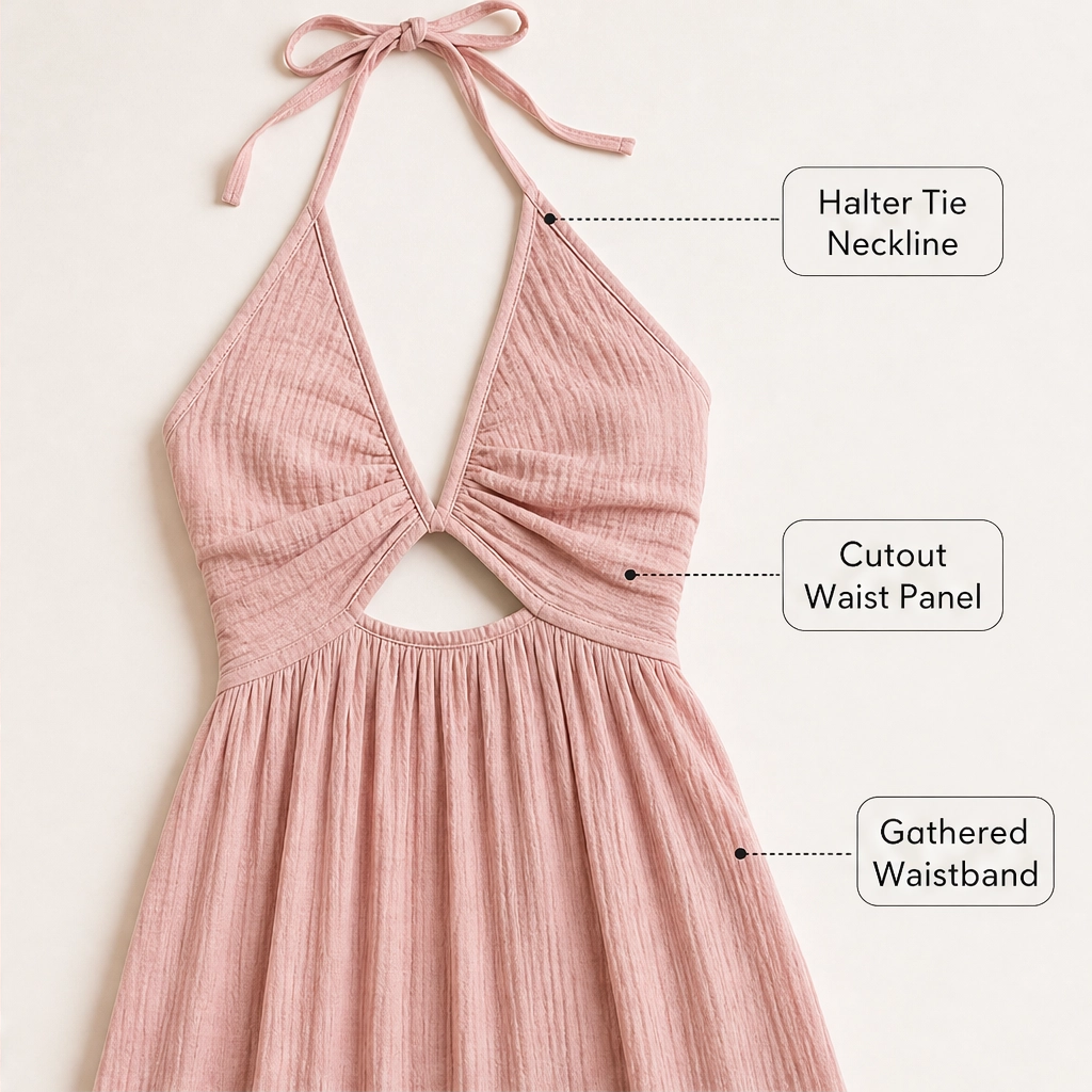 Solenne – Halter V-Neck Cutout Maxi Dress with High Slit + 50% OFF