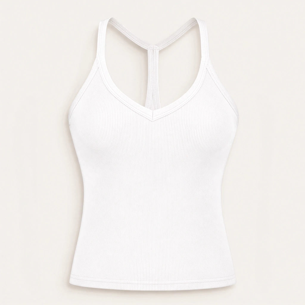 Ribelle – Ribbed V-Neck Tank Top with Built-In Shelf Bra + 1+1 FREE