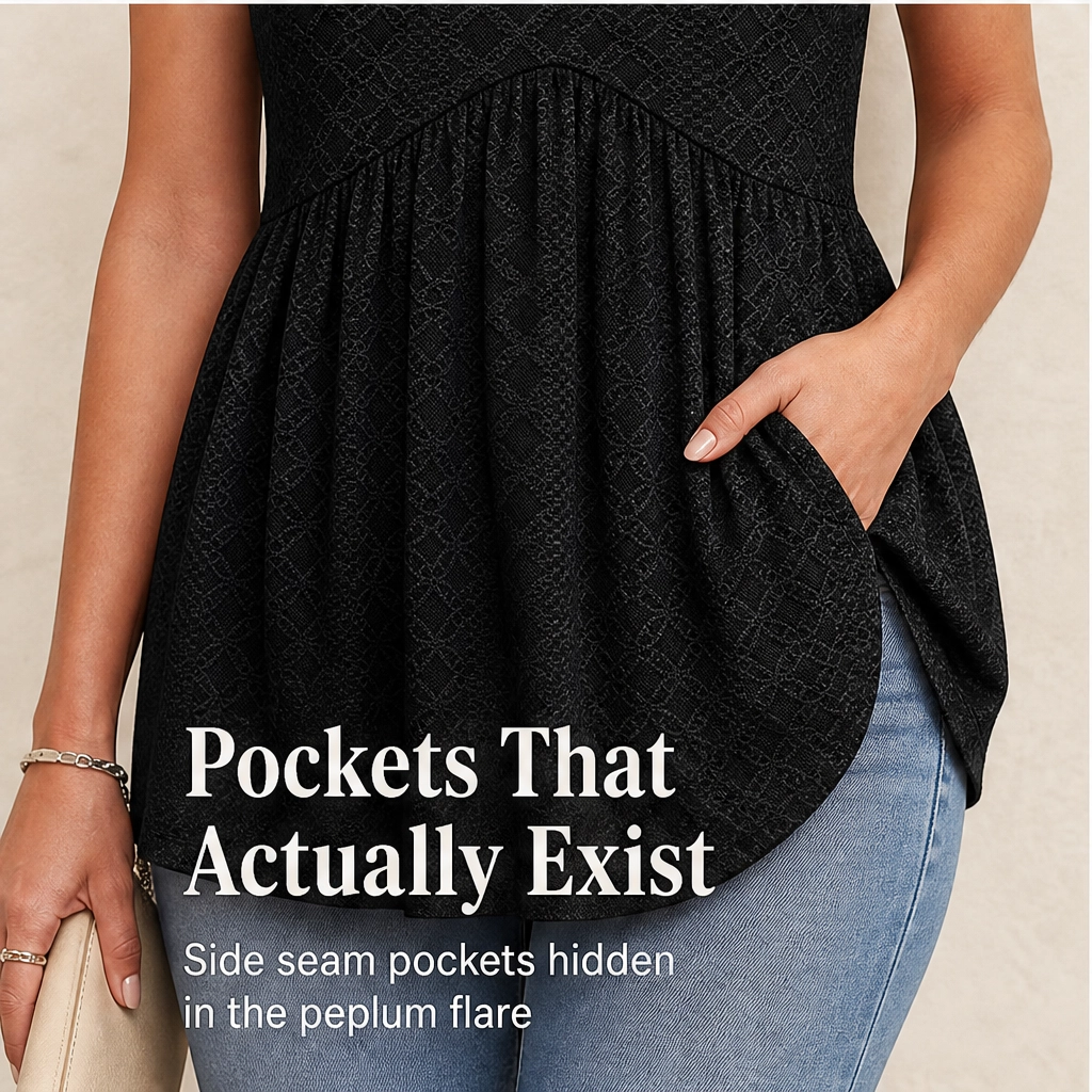 Sway – Eyelet Peplum V-Neck Sleeveless Tank Top + 50% OFF