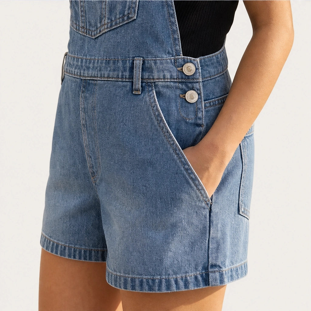 Indigobloom – Soft Stretch Denim Short Overalls with Adjustable Straps + 50% OFF