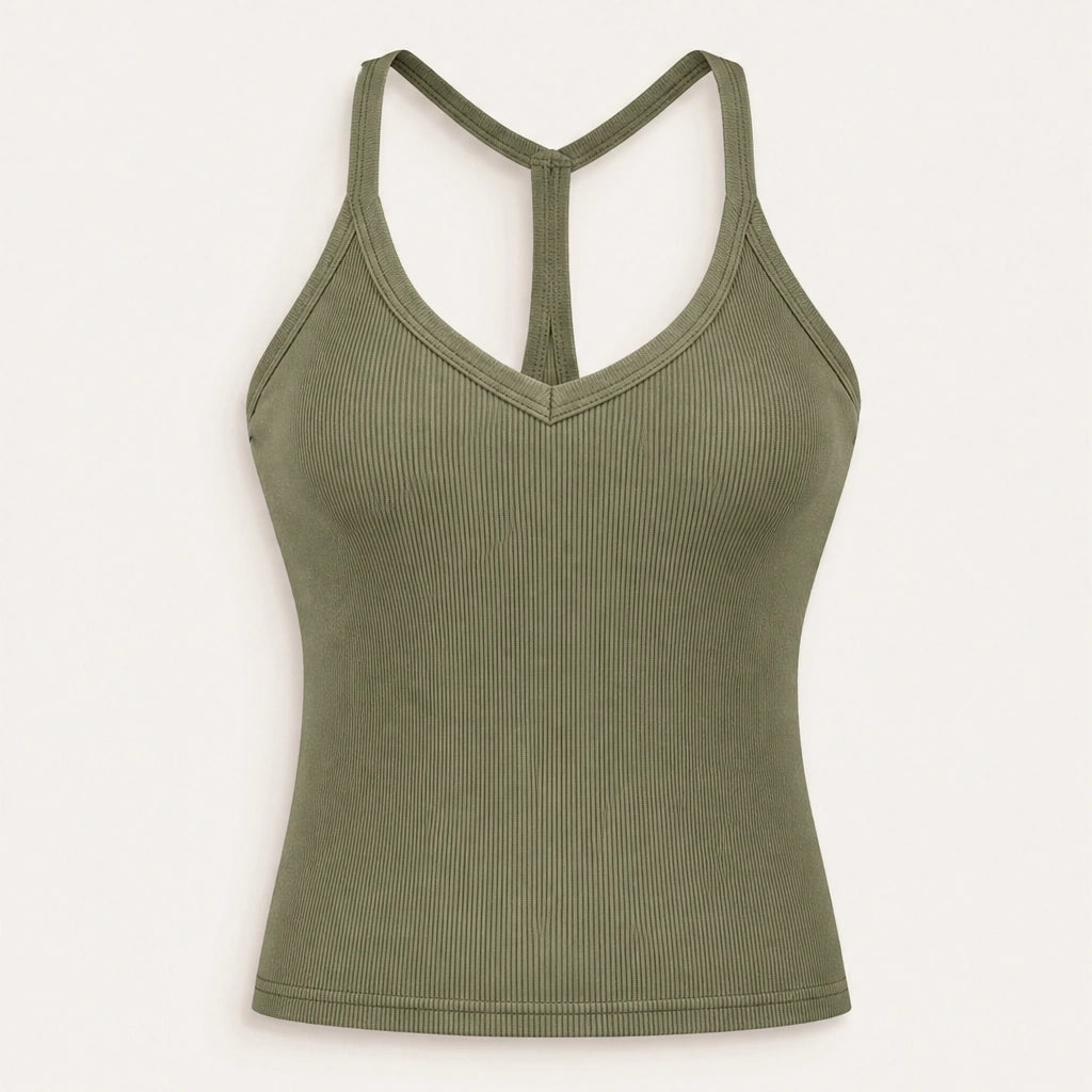 Ribelle – Ribbed V-Neck Tank Top with Built-In Shelf Bra + 1+1 FREE