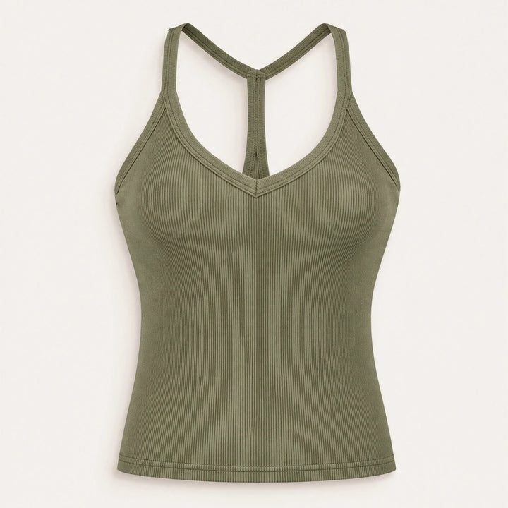 Ribelle – Ribbed V-Neck Tank Top with Built-In Shelf Bra + 1+1 FREE