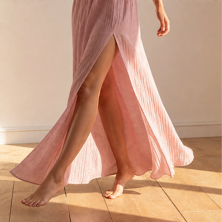 Solenne – Halter V-Neck Cutout Maxi Dress with High Slit + 50% OFF