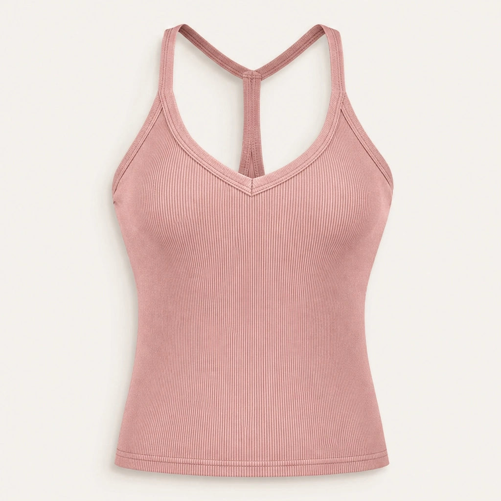 Ribelle – Ribbed V-Neck Tank Top with Built-In Shelf Bra + 1+1 FREE