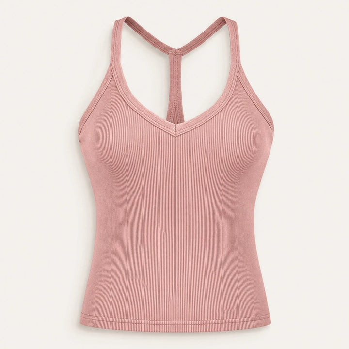 Ribelle – Ribbed V-Neck Tank Top with Built-In Shelf Bra + 1+1 FREE