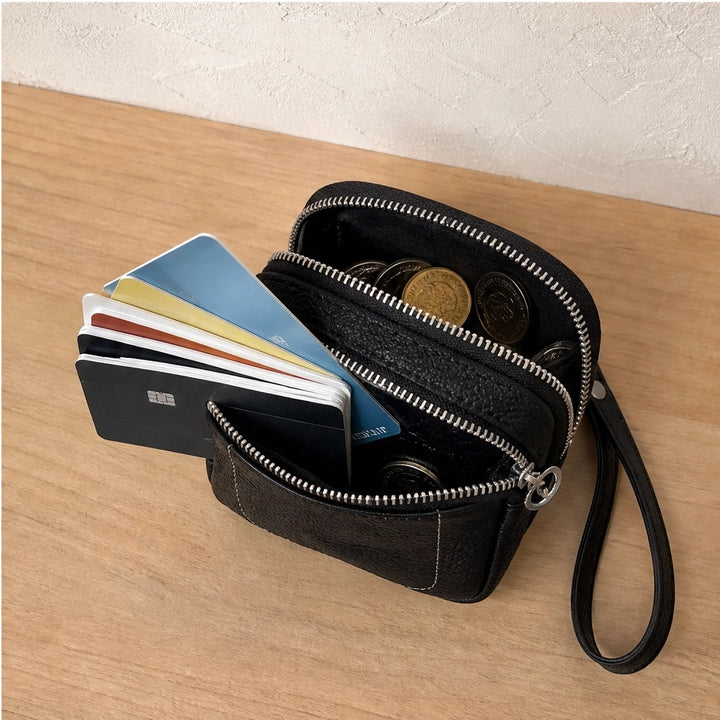 Pebblewick – Genuine Leather Mini Wallet with Double Zip &amp; Keyring + 50% OFF