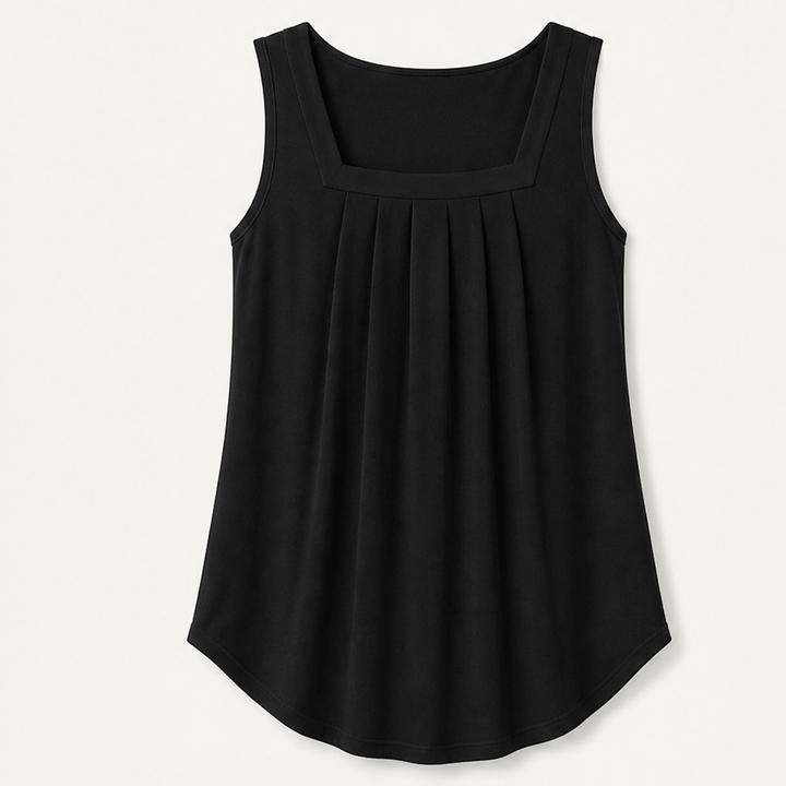 Vellara – Pleated Square Neck Flowy Sleeveless Tank Top + 50% OFF
