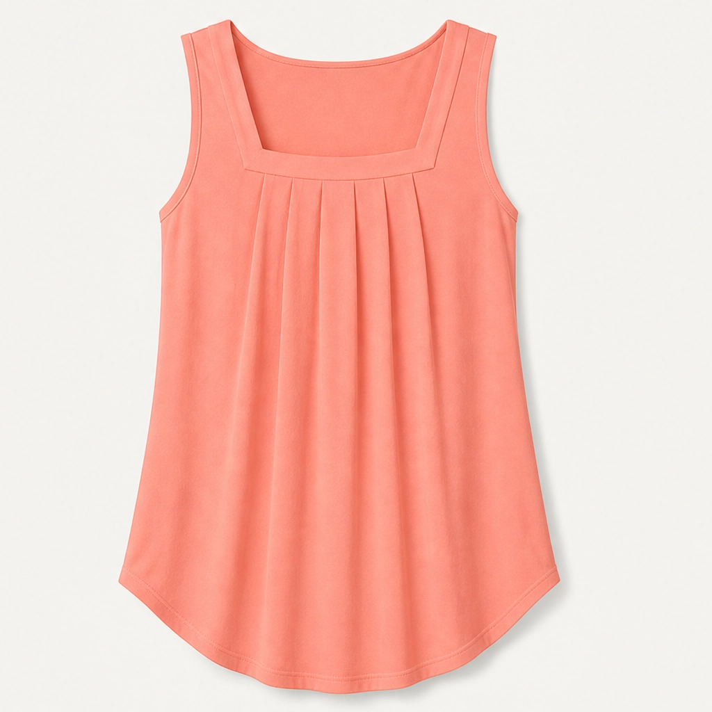 Vellara – Pleated Square Neck Flowy Sleeveless Tank Top + 50% OFF