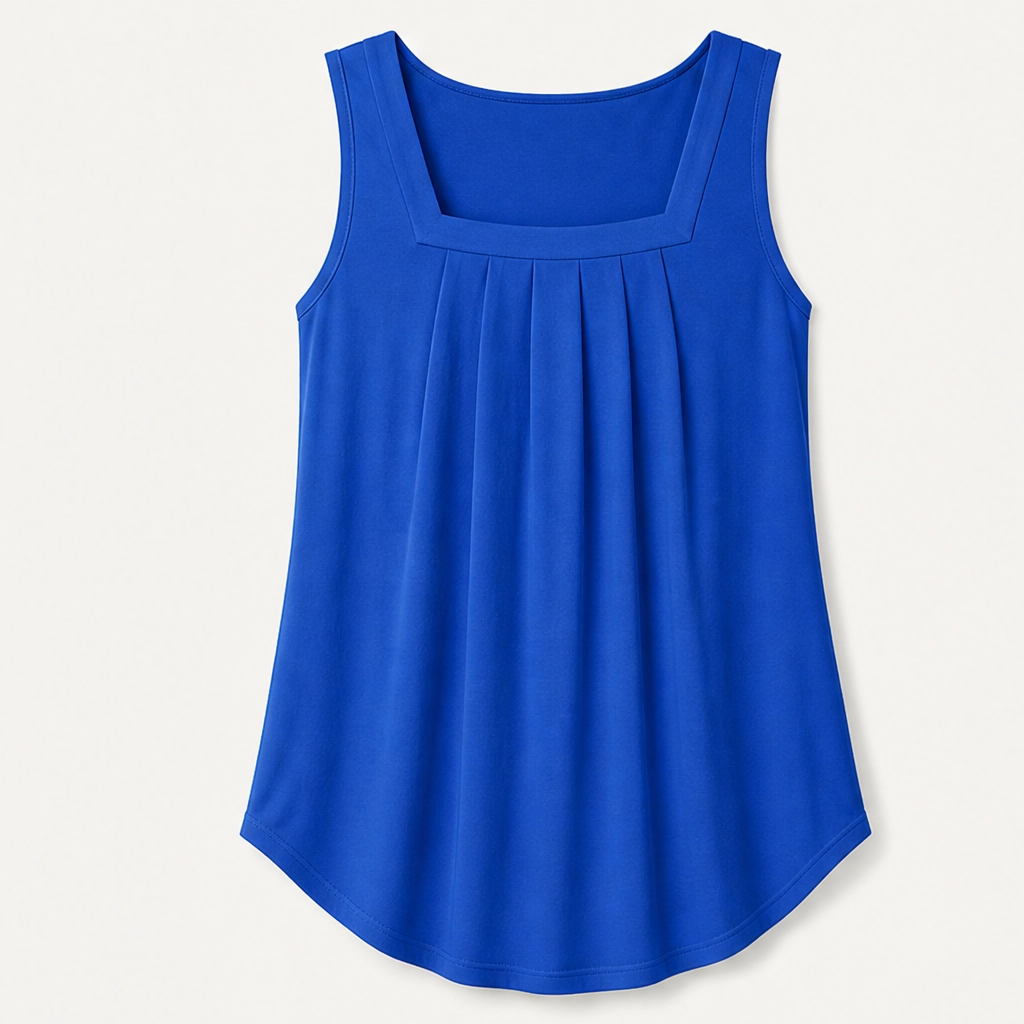 Vellara – Pleated Square Neck Flowy Sleeveless Tank Top + 50% OFF
