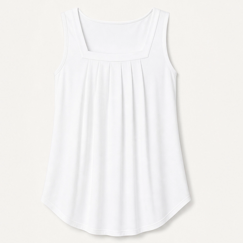 Vellara – Pleated Square Neck Flowy Sleeveless Tank Top + 50% OFF