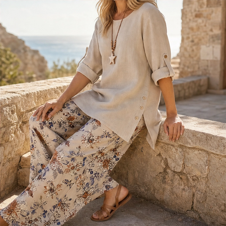 Marisol – Breathable Cotton Linen High-Low Tunic &amp; Wide-Leg Pants Set + 50% OFF