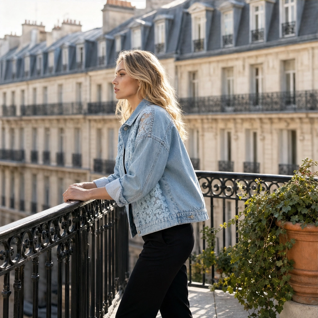 Fleurette – Floral Lace Patchwork Loose Denim Jacket + 50% OFF