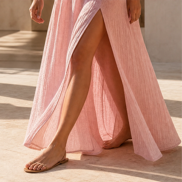 Solenne – Halter V-Neck Cutout Maxi Dress with High Slit + 50% OFF