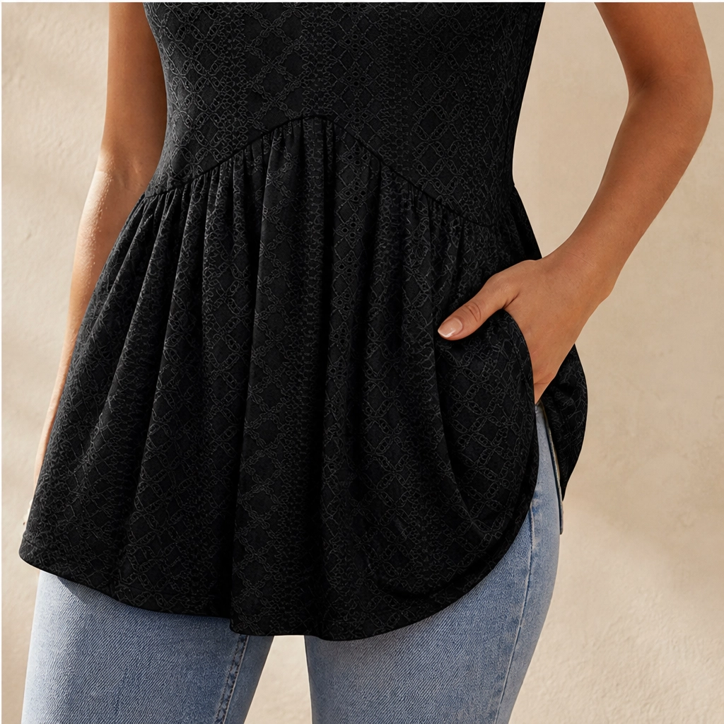Sway – Eyelet Peplum V-Neck Sleeveless Tank Top + 50% OFF