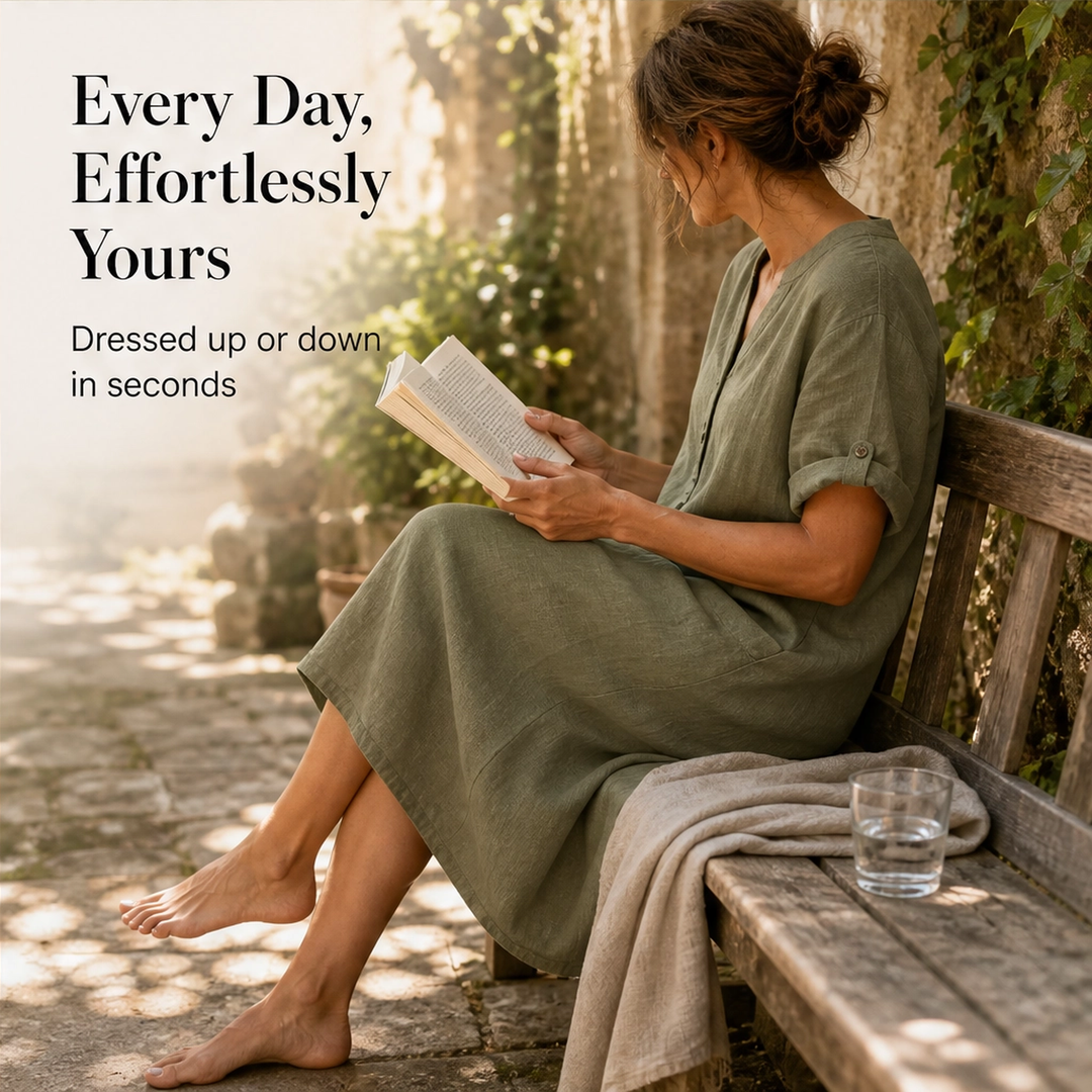 Willowen – Relaxed-Fit V-Neck Tunic Dress with Pockets, Breathable Linen-Blend + 50% OFF