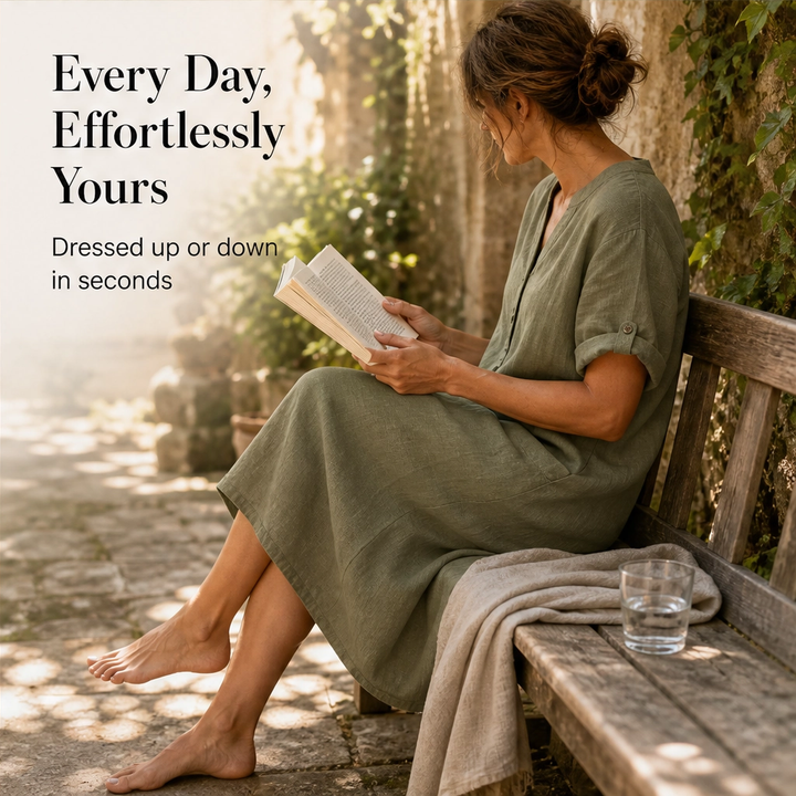 Willowen – Relaxed-Fit V-Neck Tunic Dress with Pockets, Breathable Linen-Blend + 50% OFF