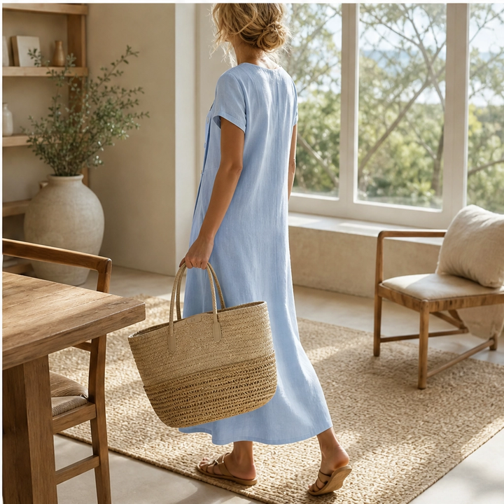 Solene – Asymmetrical Button Breathable Summer Midi Dress + 50% OFF