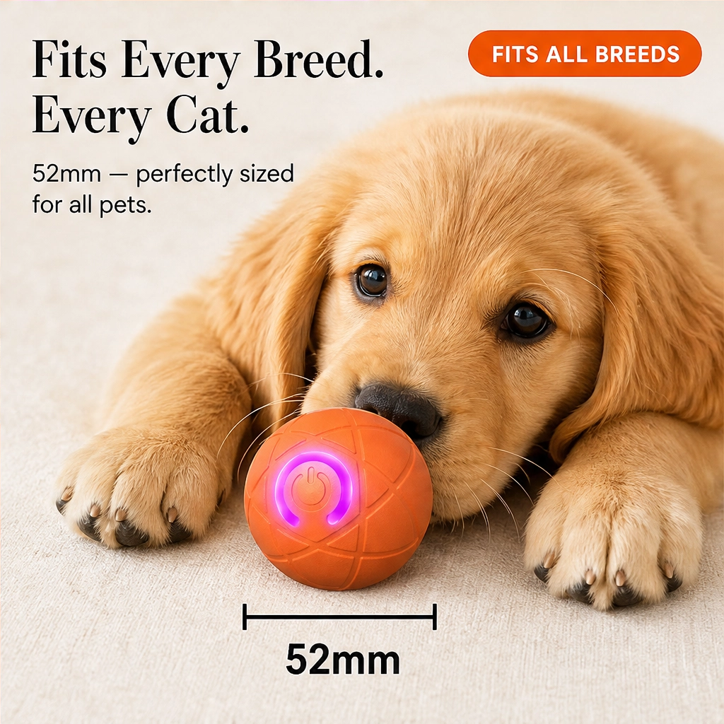 Frisk – Self-Moving Chase Ball for Small Dogs &amp; Puppies, USB-C Rechargeable LED Pet Toy + 50% OFF