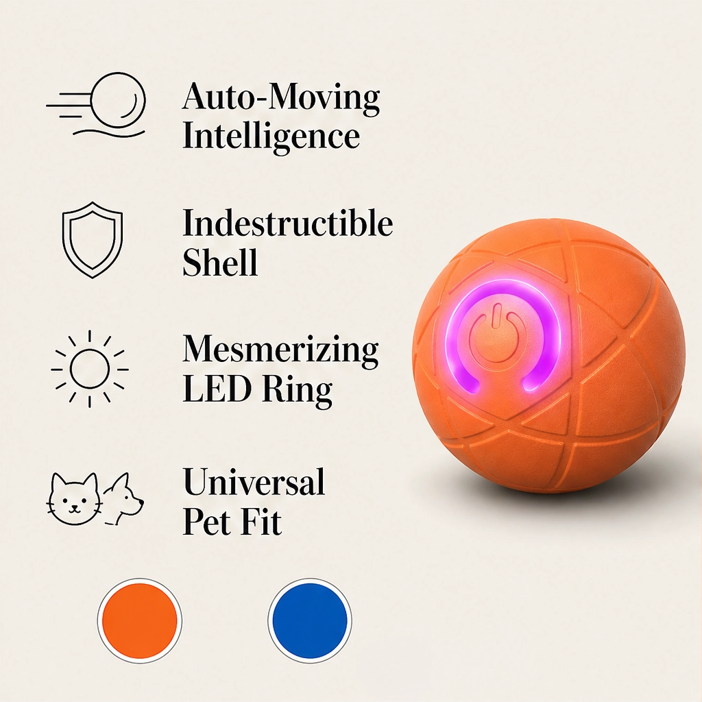 Frisk – Self-Moving Chase Ball for Small Dogs &amp; Puppies, USB-C Rechargeable LED Pet Toy + 50% OFF