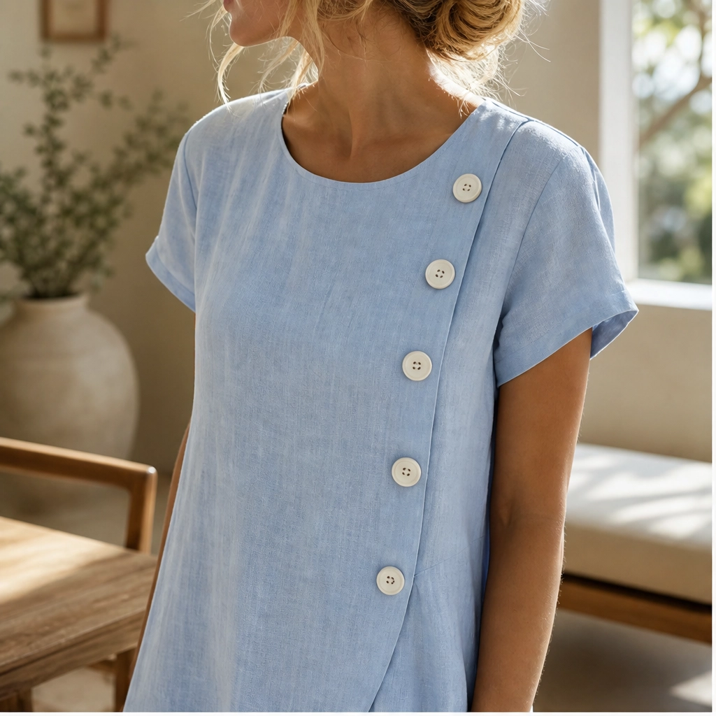 Solene – Asymmetrical Button Breathable Summer Midi Dress + 50% OFF