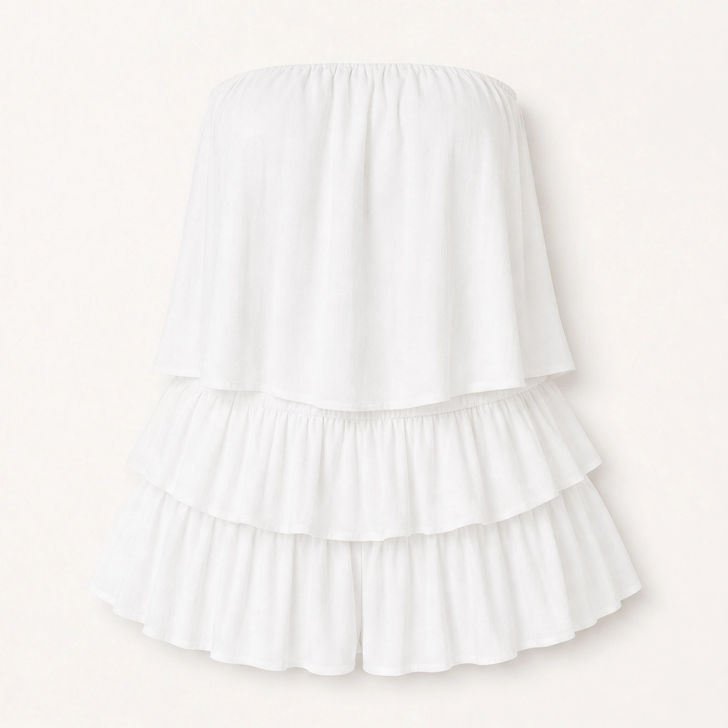 Solene – Strapless Tiered Ruffle Smocked Summer Romper + 50% OFF
