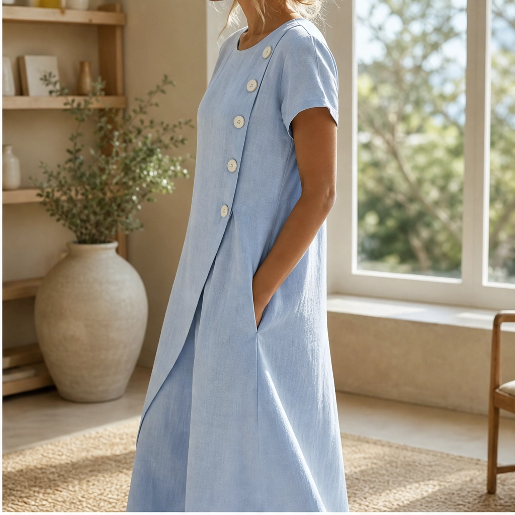 Solene – Asymmetrical Button Breathable Summer Midi Dress + 50% OFF