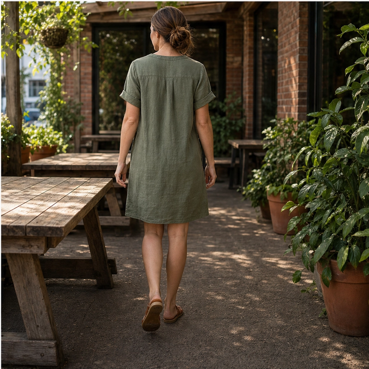 Willowen – Relaxed-Fit V-Neck Tunic Dress with Pockets, Breathable Linen-Blend + 50% OFF