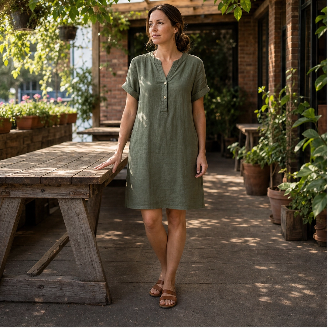 Willowen – Relaxed-Fit V-Neck Tunic Dress with Pockets, Breathable Linen-Blend + 50% OFF