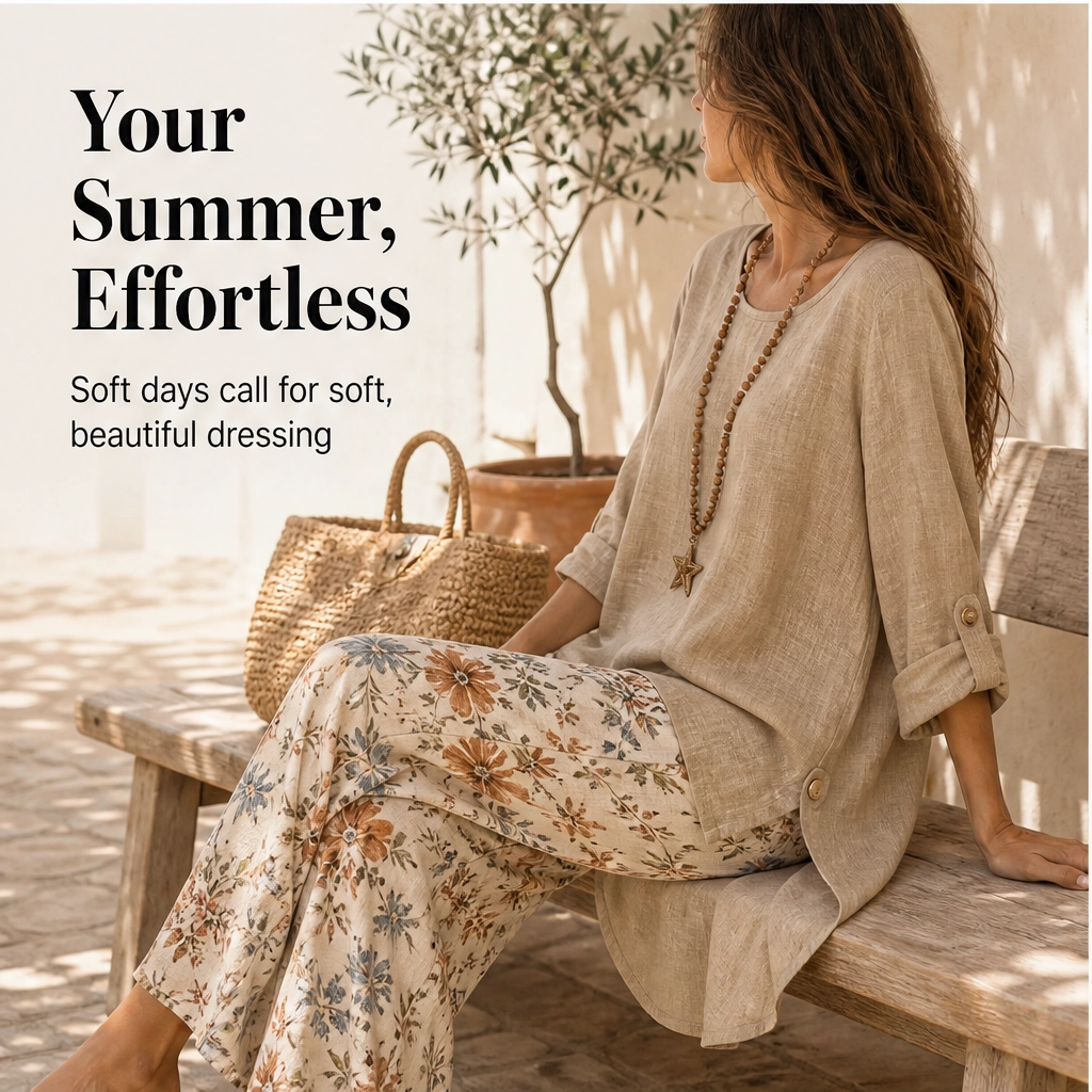 Marisol – Breathable Cotton Linen High-Low Tunic &amp; Wide-Leg Pants Set + 50% OFF