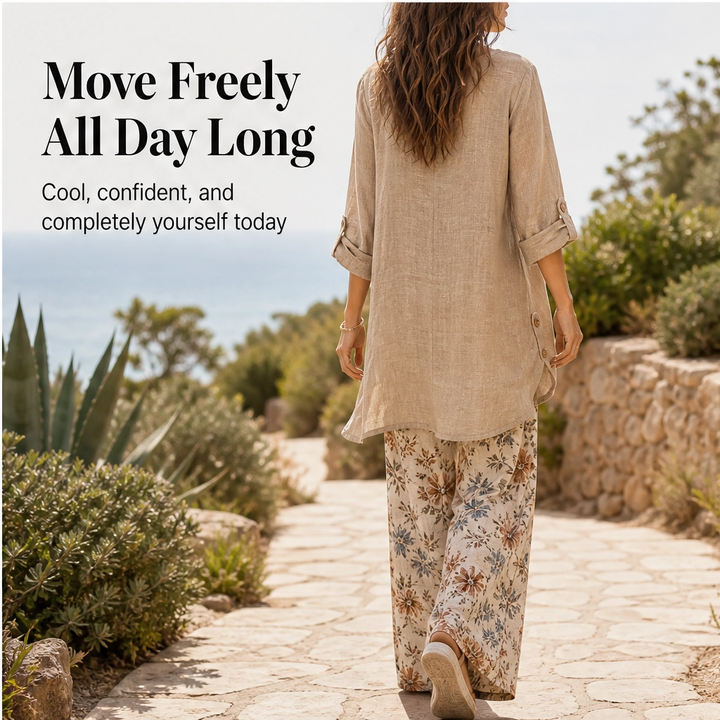 Marisol – Breathable Cotton Linen High-Low Tunic &amp; Wide-Leg Pants Set + 50% OFF