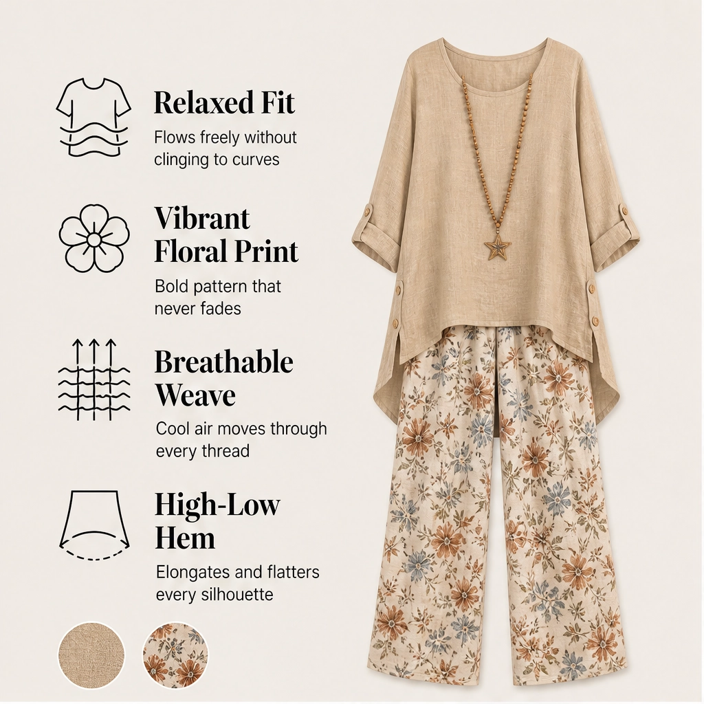 Marisol – Breathable Cotton Linen High-Low Tunic &amp; Wide-Leg Pants Set + 50% OFF