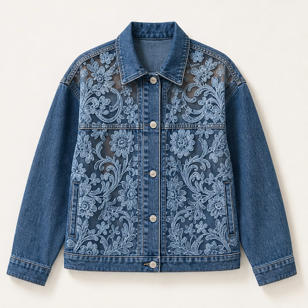 Fleurette – Floral Lace Patchwork Loose Denim Jacket + 50% OFF