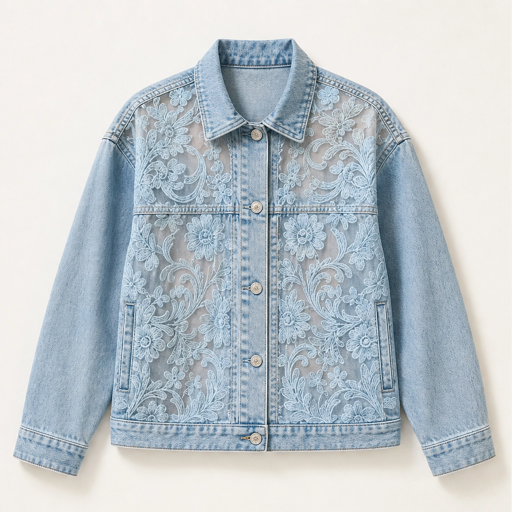Fleurette – Floral Lace Patchwork Loose Denim Jacket + 50% OFF