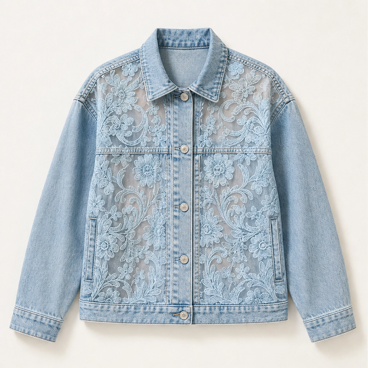 Fleurette – Floral Lace Patchwork Loose Denim Jacket + 50% OFF
