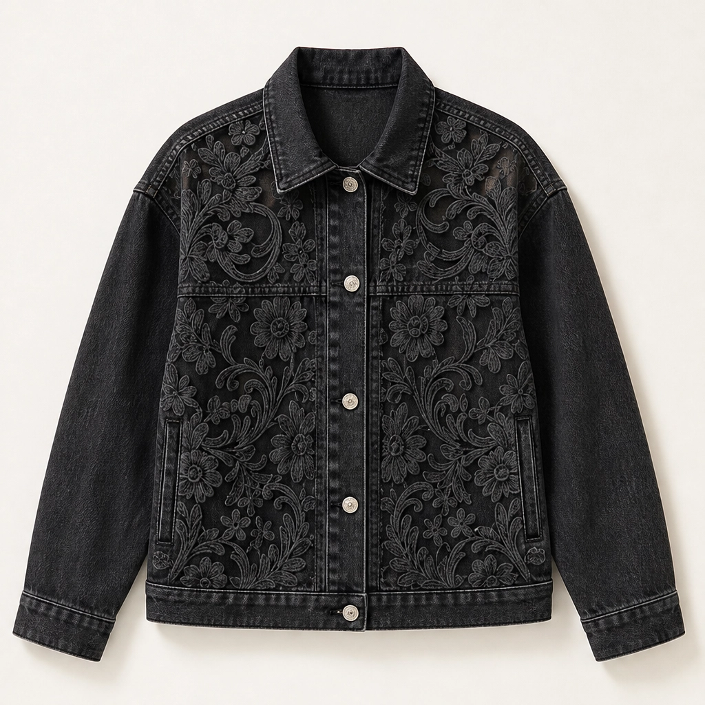 Fleurette – Floral Lace Patchwork Loose Denim Jacket + 50% OFF