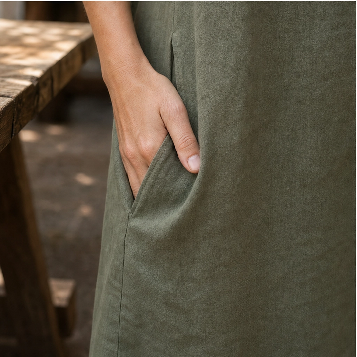 Willowen – Relaxed-Fit V-Neck Tunic Dress with Pockets, Breathable Linen-Blend + 50% OFF
