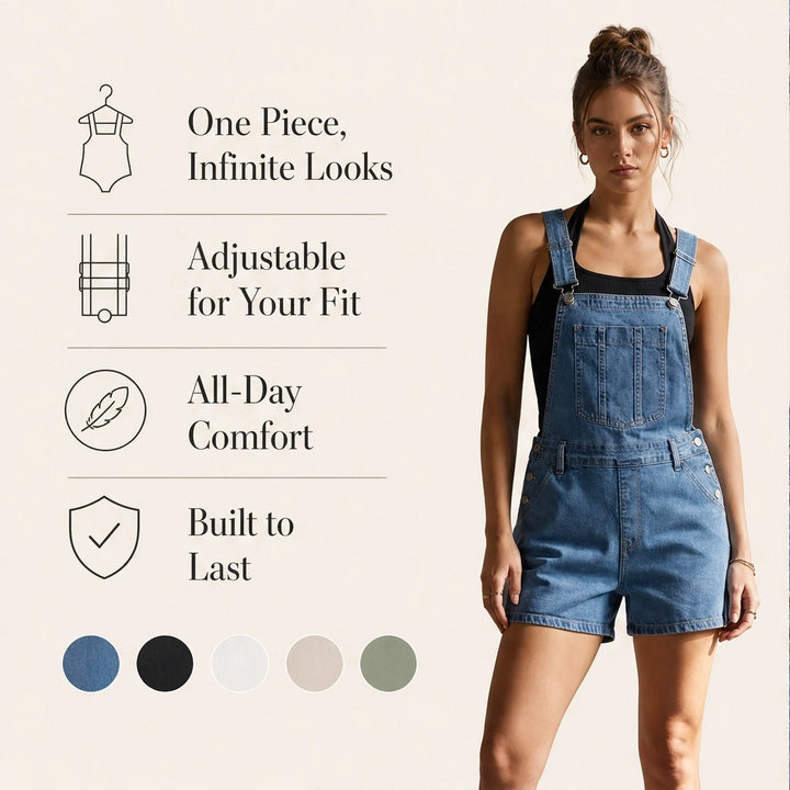 Indigobloom – Soft Stretch Denim Short Overalls with Adjustable Straps + 50% OFF