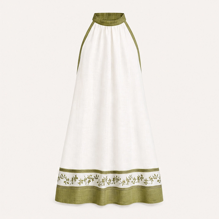 Olivelle – Floral Trim Sleeveless A-Line Linen-Blend Mini Dress + 50% OFF
